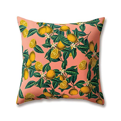 Hengjiang Weich Plüsch Kissen Floral Flower Rose Zitrone Orange Plant Leaf Druck 18 x 18/45 x 45 cm Überwurf Weich Plüsch Kissen für Home Sofa Bett Deko, Polyester, 08, 45 cm*45 cm von Hengjiang