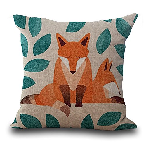 Kissen 45 x 45 cm/18 x 18 Animal Serie Kinder Cartoon handbemalte Fox Muster niedliche Fox grau beige Baumwolle Leinen Kissenbezug für my-a1061–01#01 von WEIANG