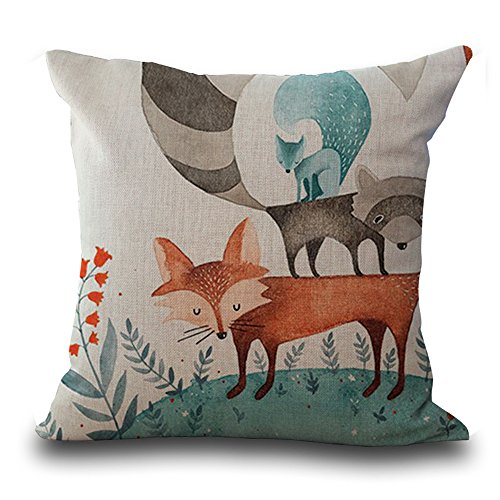 Kissen 45 x 45 cm/18 x 18 Animal Serie Kinder Cartoon handbemalte Fox Muster niedliche Fox grau beige Baumwolle Leinen Kissenbezug für my-a1061–01#03 von Hengjiang