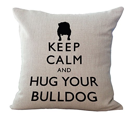 Kissenbezug von Hengjiang mit Design einer niedlichen französischen Bulldogge, Leinen-Baumwolle, dekorativer Kissenbezug, Hund 02 von Hengjiang
