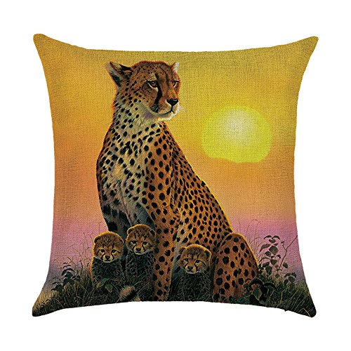 WEIANG Animal Kissenbezug Leopard Wolf Tiger Kaninchen doppelseitigen Drucken Dicke Baumwolle Leinen Quadratisch Kissenbezug 45 cm x 45 cm (18 x 18) 01 von Hengjiang