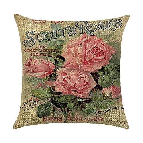 WEIANG Kissen Vintage Floralreen Leaf Rot Rose Vogel Malerei Dicke Baumwolle Leinen Doppelseitig 18 x 18/45 x 45 cm Überwurf Kissen Fällen 05 von Hengjiang