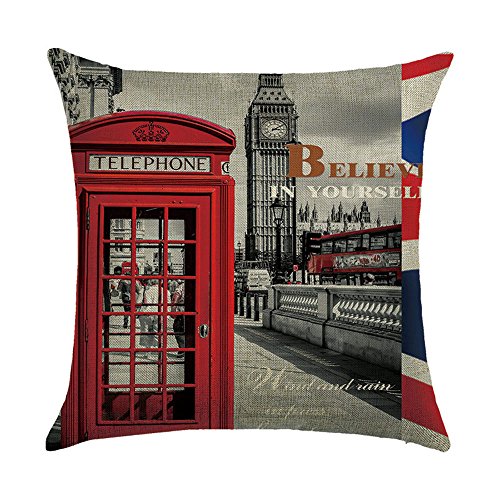 WEIANG Kissen mit England London Telefonzelle Retro Vintage Stil City Malerei Dicke Baumwolle Leinen Doppelseitig 18 x 18/45 x 45 cm Überwurf Kissen Fällen 02 von Hengjiang