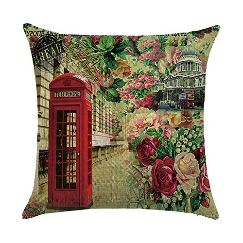 WEIANG Kissen mit England London Telefonzelle Retro Vintage Stil City Malerei Dicke Baumwolle Leinen Doppelseitig 18 x 18/45 x 45 cm Überwurf Kissen Fällen 10 von Hengjiang