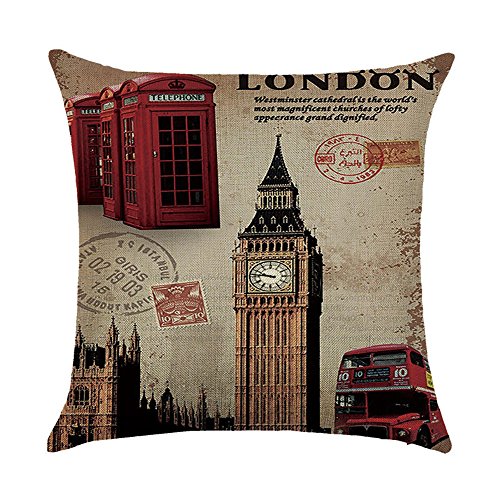 WEIANG Kissen mit England London Telefonzelle Retro Vintage Stil City Malerei Dicke Baumwolle Leinen Doppelseitig 18 x 18/45 x 45 cm Überwurf Kissen Fällen 14 von Hengjiang