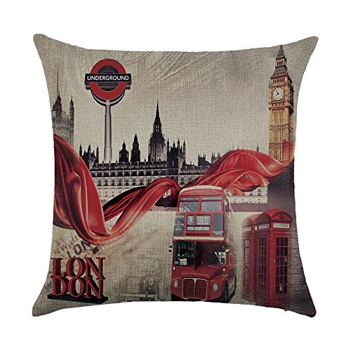 WEIANG Kissen mit England London Telefonzelle Retro Vintage Stil City Malerei Dicke Baumwolle Leinen Doppelseitig 18 x 18/45 x 45 cm Überwurf Kissen Fällen 23 von Hengjiang