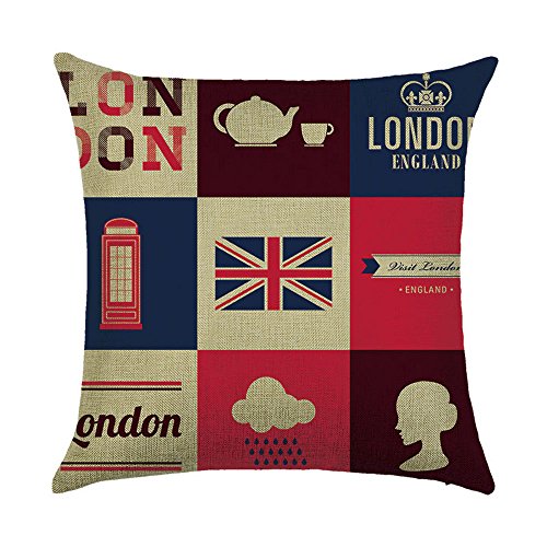 WEIANG Kissen mit Retro Vintage Stil London New York Rom Paris City Viewemälde Dicke Baumwolle Leinen Doppelseitig 18 x 18/45 x 45 cm Überwurf Kissen Fällen 18 von Hengjiang