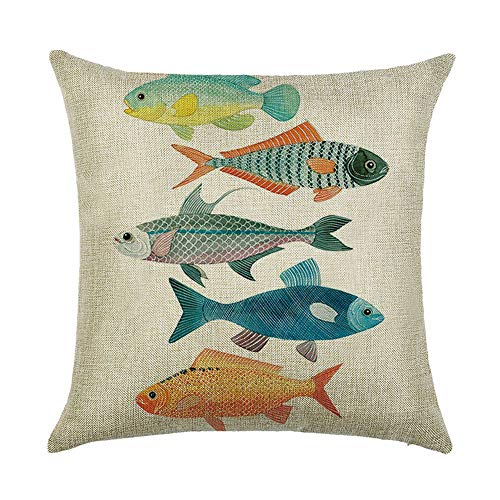 WEIANG Nautical Themed Beach Kissen Marine Life Fisch Malerei Dicke Baumwolle Leinen Doppelseitig 18 x 18/45 x 45 cm Überwurf Kissen Fällen 05 von Hengjiang