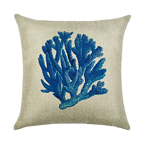 WEIANG Nautisches Kissenhülle Beach Ocean Life Schildkröte Krabbe Fisch Sea Horse doppelseitigen Drucken Dicke Baumwolle Leinen Quadratisch Kissenbezug 45 cm x 45 cm (18 x 18) 04 von Hengjiang
