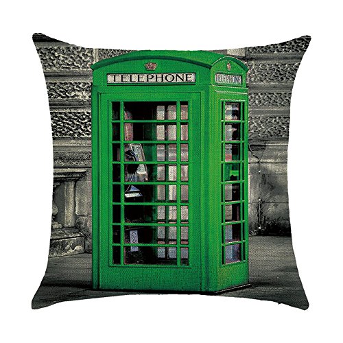 WEIANG Vintage British Style Kissen Cover Phone Box Red Bus Big Ben London Bridge doppelseitigen Drucken Dicke Baumwolle Leinen Quadratisch Kissenbezug 45 cm x 45 cm (18 x 18) 09 von Hengjiang