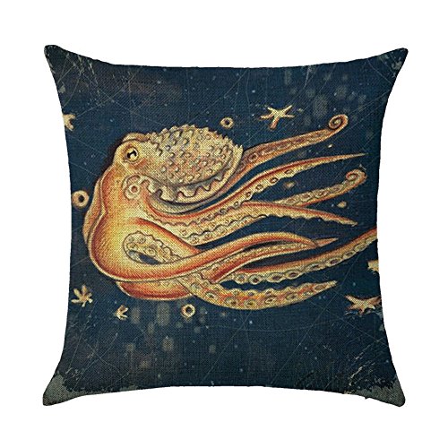 hengjiang Creative Retro Marine Life Serie Überwurf Kissen Double Side Kissen Baumwolle Leinen Vintage Sofa Home Decor Geschenk Fisch Shell Wal 08 von Hengjiang