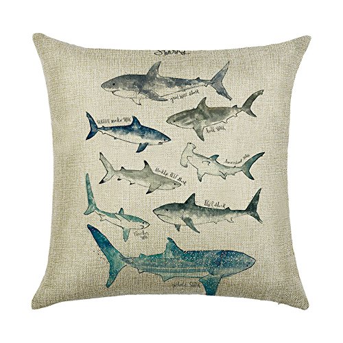 hengjiang Creative Retro Marine Life Serie Überwurf Kissen Double Side Kissen Baumwolle Leinen Vintage Sofa Home Decor Geschenk Fisch Shell Wal 19 von Hengjiang