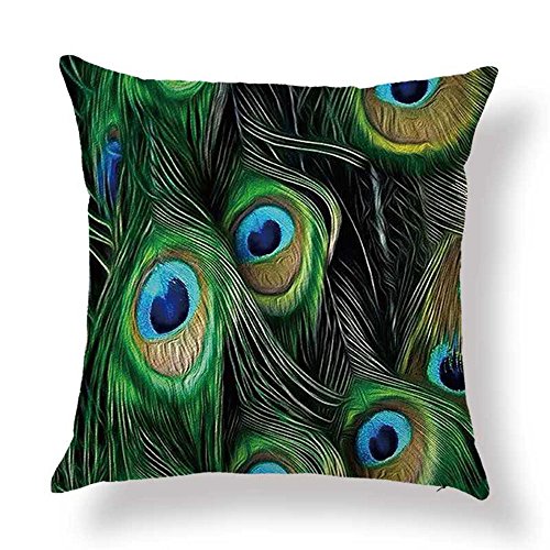 hengjiang Kissen Vogel Pfau Feder Gemälde 120 g Dicke Baumwolle Leinen doppelseitig 45,7 x 45,7 cm/45 x 45 cm Überwurf Kissen für Zuhause Sofa Bett Auto Büro Deko 06 von Hengjiang