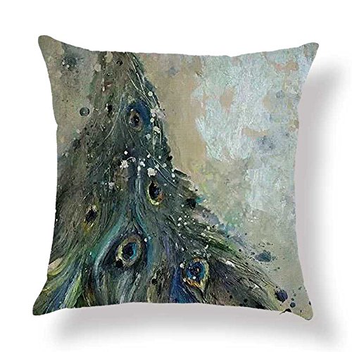 hengjiang Kissen Vogel Pfau Feder Gemälde 120 g Dicke Baumwolle Leinen doppelseitig 45,7 x 45,7 cm/45 x 45 cm Überwurf Kissen für Zuhause Sofa Bett Auto Büro Deko 11 von Hengjiang