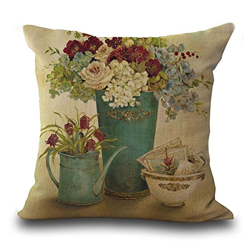 Hengjiang WEIANG Leinengemisch Sofa Vintage Blume Kissenbezug quadratisch Kissenbezug Retro Freizeit Blumen (01) von Hengjiang