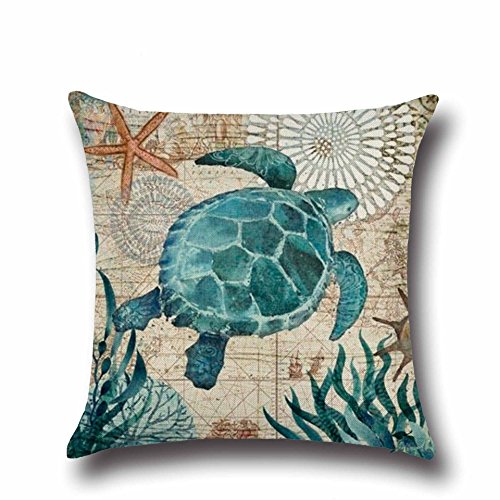 hengjiang Ocean Thema Baumwolle Leinen DOUBLE SIDE Kissenbezug Home Kissenbezüge Weich Bett Eckig Sea Beach Design Kissenbezug Shell Schildkröte Hippocampus Wal Delfin 04 von Hengjiang