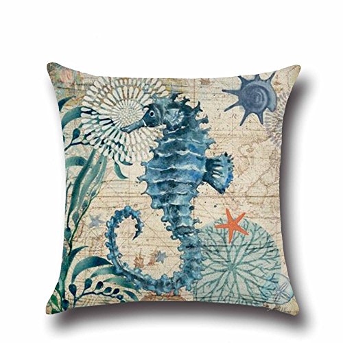 hengjiang Ocean Thema Baumwolle Leinen DOUBLE SIDE Kissenbezug Home Kissenbezüge Weich Bett Eckig Sea Beach Design Kissenbezug Shell Schildkröte Hippocampus Wal Delfin 05 von Hengjiang