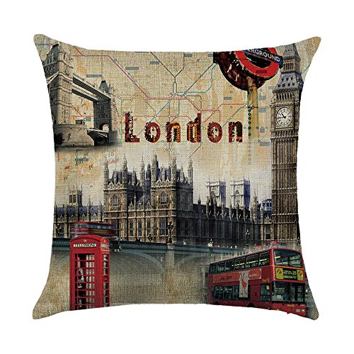 hengjiang Vintage City Serie Pisa New York London Paris Rom Home Kissenbezug Baumwolle Bettwäsche Kopfkissenbezug Quadratisch Retro Doppelseitig Kissen London 01 von Hengjiang