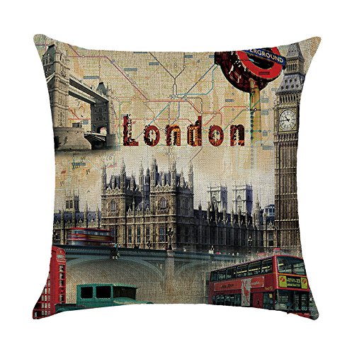 hengjiang Vintage City Serie Pisa New York London Paris Rom Home Kissenbezug Baumwolle Bettwäsche Kopfkissenbezug Quadratisch Retro Doppelseitig Kissen London 14 von Hengjiang