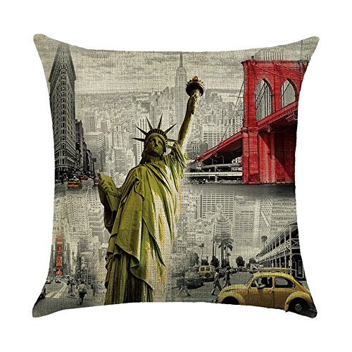 hengjiang Vintage Retro City Serie Bus Auto New York Paris Kissenhülle Soft Kissenbezüge Baumwolle Doppelseitige quadratisch Dekorative Home Zubehör Statue of Liberty 14 von Hengjiang