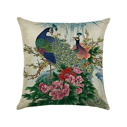 hengjiang Vogel Pfau Kunst Überwurf Kissen Doppelseitig Kissen Baumwolle/Leinen Home Sofa Decor Geschenk Feder 21 von Hengjiang