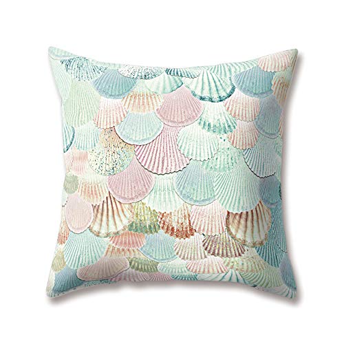 hengjiang Weichem Plüsch Pink Grün Lila Kissen Meerjungfrau Muscheln Waage Artistic Druck 18 x 18/45 x 45 cm Überwurf Weicher, Einfarbiger Kissen für Home Sofa Bett Deko, Polyester, 09, 45 cm*45 cm von Hengjiang