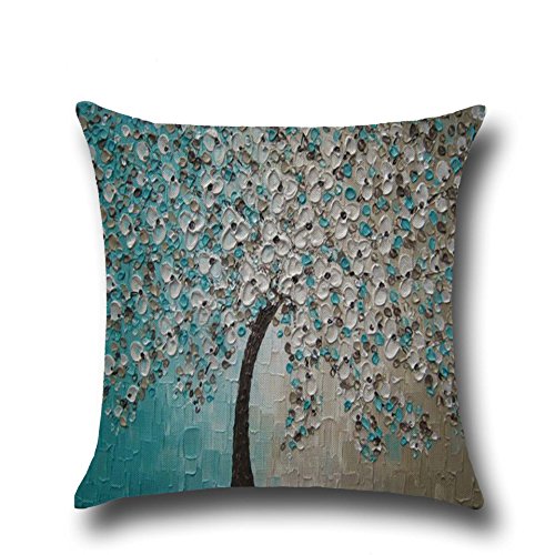 hengjiang modernistischer Style Baum und Blume Ölgemälde Kissen 120 g dick rot gelb blau grau Baumwolle Leinen doppelseitig quadratisches Kissen, Kissen Fall für Home Stuhl Sofa Bett Decor 12 von Hengjiang