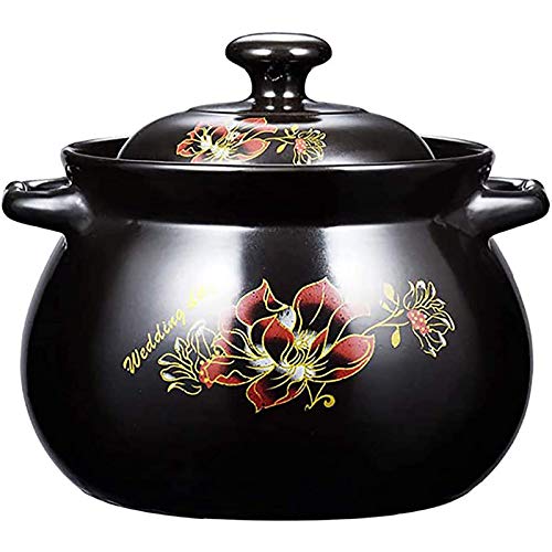 Hengqiyuan Clay-Kochtöpfe, Runde Auflaufform Mit Deckel, Tontöpfe Zum Kochen, Stockpot Für Eintopf, Suppe, Dampf,Schwarz,4L von Hengqiyuan