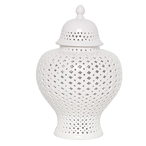 Hengqiyuan Dekoration Ingwerglas Mit Deckel Aushöhlen Keramikglas Geschnitztes Gitter Dekoratives Tempelglas Durchbohrte Laterne Vase Ingwergläser Für Wohnkultur,Weiß,38cm von Hengqiyuan