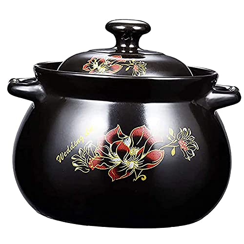 Hengqiyuan Clay Cooking Pots, Round Casserole Dish with Lid, Clay Pots for Cooking, Stockpot for Stew, Soup, Steam, Black, 5.5 L von Hengqiyuan