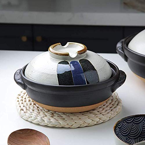 Hengqiyuan Japanischer Keramik-Hot Pot, Ton-Kochtöpfe, Hitzebeständiger Auflauf Mit Deckel, Kleiner Runder Ton-Ton-Topf, Reiskocher Für Eintopfsuppen-Nudeln,2.8L von Hengqiyuan