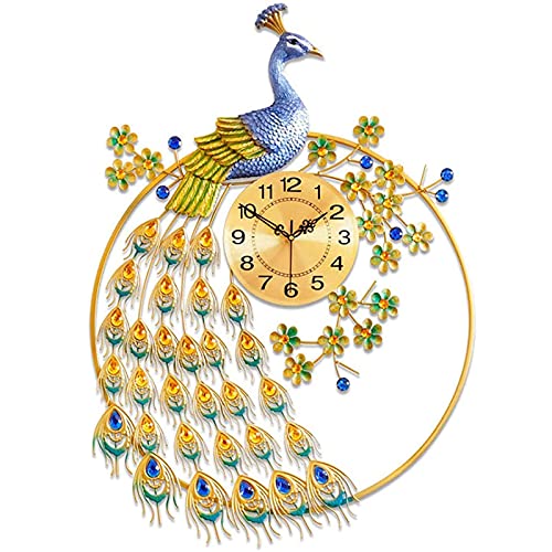 Hengqiyuan Pfau Uhr Wanduhr Wohnzimmer Kreative Europäischen Haushalt Stumm Uhr Moderne Minimalistische Große Uhr Wand Deko,60×82CM von Hengqiyuan