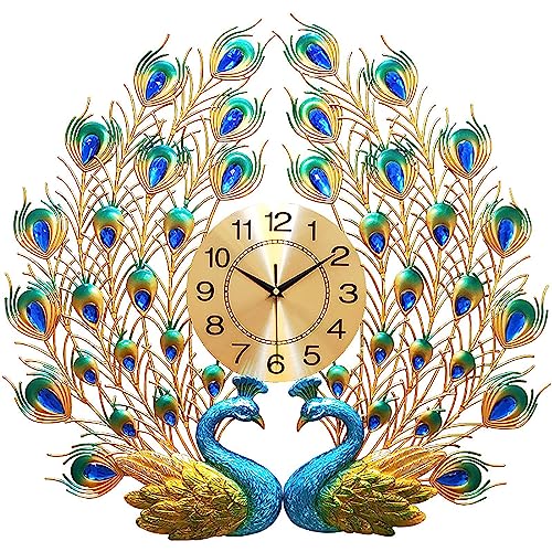 Hengqiyuan Pfau Wanduhr, Deko Wohnzimmer Pfau-Takt-Ziffernblatt große Wanduhren für Wohnzimmer, Schlafzimmer, Küche, Wohnkultur,Colourful von Hengqiyuan