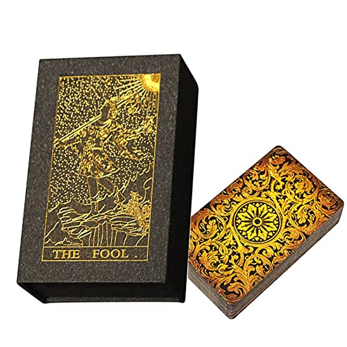 Hengqiyuan Tarotkarten - Hochwertiges Wasserdichtes PVC-Material - Tarotkarten Set mit Buch für Anfänger - Tarot Deck in Englisch,Gold von Hengqiyuan