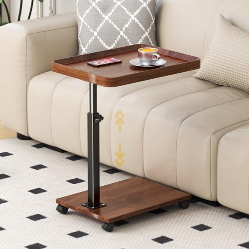 Hengriacly Beistelltisch Höhenverstellbar mit Rollen, Beistelltische c Form Couch, Beistelltisch Holz 360° Rotierend für Sofa Bett Wohnzimmer, laptopTisch Couchtisch auf Rollen Bett von Hengriacly