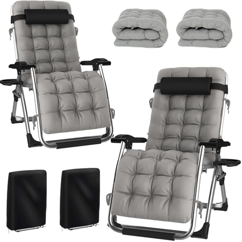 Hengriacly Liegestuhl Klappbar Sonnenliege 2er Set, Gartenliege Relaxliege für Mittagspause Belastbar 200kg Verstellbar RüCkenlehne Gartenstuhl Ergonomisch(Silbrig+Silbrig) von Hengriacly