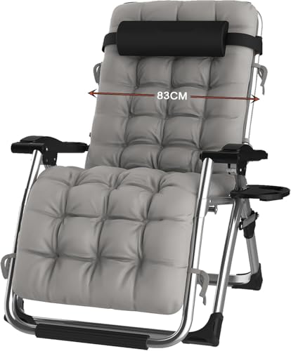 Hengriacly Liegestuhl Klappbar Sonnenliege mit Abdeckung, Gartenliege Relaxliege für Mittagspause Belastbar 240kg Verstellbar RüCkenlehne Gartenstuhl Ergonomisch und Atmungsaktiv (Silbrig) von Hengriacly