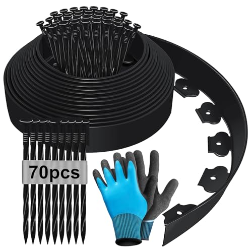 15m x 10cm Flexible Rasenkante aus Kunststoff, Beeteinfassung Beetumrandung Beetbegrenzung Mähkante Pflastersteine Palisade mit Erdanker und Handschuhe - Nero 15m von Hengrongshen