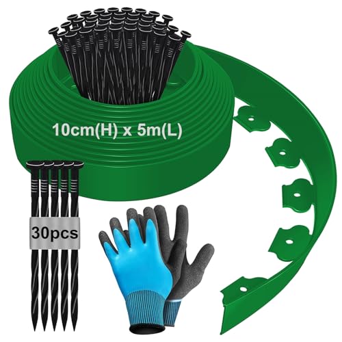 5m Flexible Rasenkante aus Kunststoff, 10cm Hoch Beeteinfassung Beetumrandung Kunststoff, Rasenkanten Beetbegrenzung Mähkante Pflastersteine Palisade mit 30 Erdanker und 1Paar Handschuhe - Grün 5m 5m Flexible Rasenkante aus Kunststoff, 10cm Hoch Beeteinfassung Beetumrandung Kunststoff, Rasenkanten Beetbegrenzung Mähkante Pflastersteine Palisade mit 30 Erdanker und 1Paar Handschuhe - Grün 5m von Hengrongshen