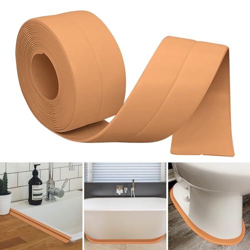 5m Weichsockelleiste Selbstklebend, Abschlussleiste Selbstklebend für Küche und Badezimmer, Weich Sockelleisten Selbstklebende aus PVC, Winkelleiste Selbstklebend, Fugendichtungsband (Hellbraun) von Hengrongshen