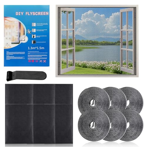 6 Stück Fliegengitter Fenster, Insektenschutz Fenster 130x150cm, Fliegengitter Fenster Ohne Bohren, Fliegennetz Fenster mit Klettband Selbstklebend, Schützen die Familie vor Insekten (Schwarz) von Hengrongshen