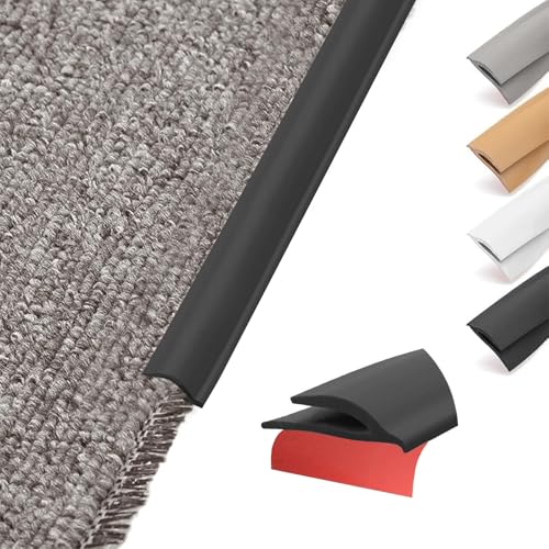 Flexibel PVC Übergangsprofil Selbstklebend Teppiche Kante - Schneidbare Teppich und Boden Übergangsleiste von Teppich zu Fliese Vinylboden Laminat Abschlussleiste Abschlussprofil (Schwarz, 10M) von Hengrongshen