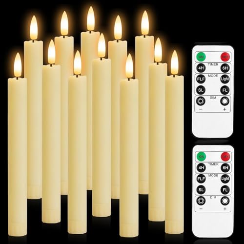 Hengrongshen 12 Pcs Stabkerzen LED, 25cm Kerzen Lang Dünn LED Stabkerzen mit Timerfunktion & Flackernd, LED Stabkerzen mit Fernbedienung für Innendekorationen, Helloween Deko (Batterien Nicht) von Hengrongshen
