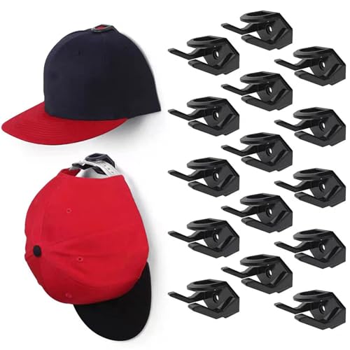 Hengrongshen 15 Stück Selbstklebende Cap Halterung Wand, Kein Bohren Basecap Halterung Wand, Stabiler Cap Halterung, Kappenhalter für Haus Dekoration (Schwarz) von Hengrongshen