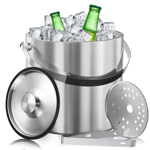 Hengrongshen 2L Eisbehälter, Edelstahl Eiskübel Doppelwandiger, Eiswürfelbehälter mit Deckel und Zange, Eisbehälter für Aufbewahrung von EIS, Eisgetränke und Obst Hengrongshen 2L Eisbehälter, Edelstahl Eiskübel Doppelwandiger, Eiswürfelbehälter mit Deckel und Zange, Eisbehälter für Aufbewahrung von EIS, Eisgetränke und Obst von Hengrongshen