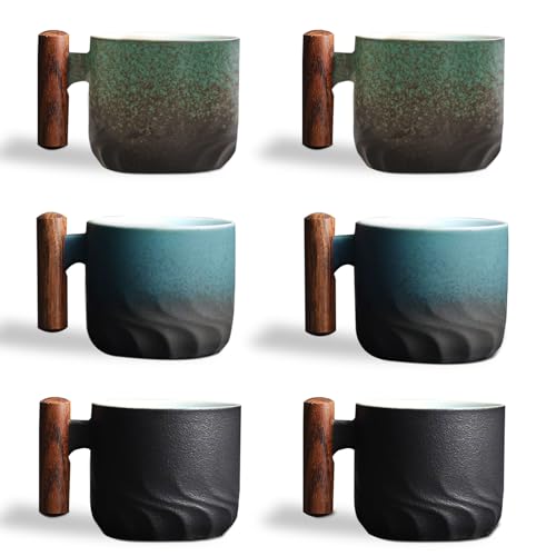 Hengrongshen Espressotassen 6er Set (6 x 70 ml) Espressotassen Steingut Kaffeetasse Kaffeebecher aus Keramik Espresso Tassen mit Henkel, Mini Teetasse, Kaffeetasse für Espresso,Tee (6er Set) von Hengrongshen
