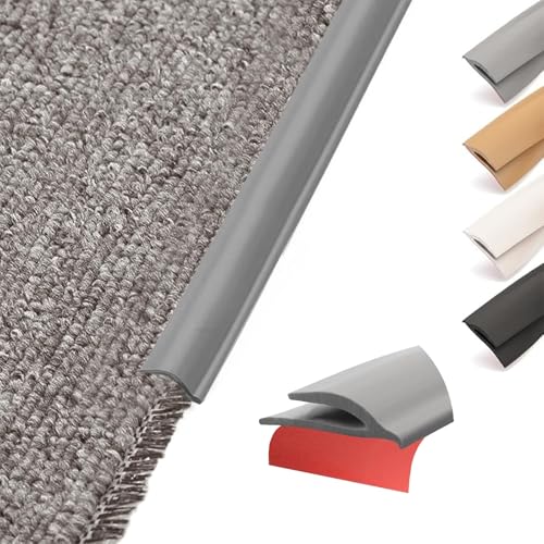 Flexibel PVC Übergangsprofil Selbstklebend Teppiche Kante - Schneidbare Teppich und Boden Übergangsleiste von Teppich zu Fliese Vinylboden Laminat Abschlussleiste Abschlussprofil (Grau, 10M) von Hengrongshen