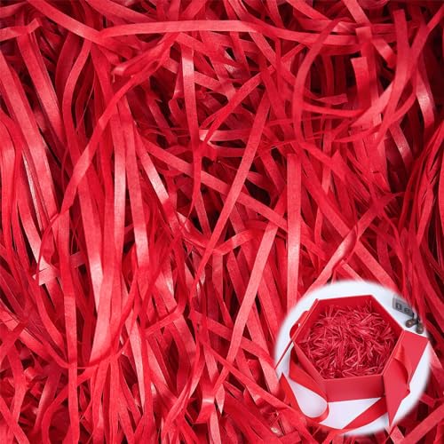 Hengrongshen Füllmaterial Geschenk, 500g Füllmaterial für Pakete Hochwertiges, Geschreddertes Papier Geschenkbox-Dekoration für Weihnachten, Hochzeit, Jahrestag, Valentinstagsparty（Rot） von Hengrongshen