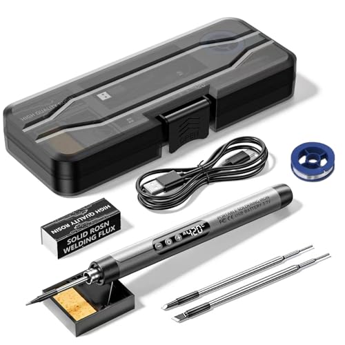 Hengrongshen Lötkolben Set, Lötkolben Akku mit LED Anzeige, 3 Lötspitzen, Tragbarer Soldering Iron, Temperatur Einstellbar 260-420°C, USB Lötkolben Reparatur Des Schweißens Eisenhaltig von Hengrongshen
