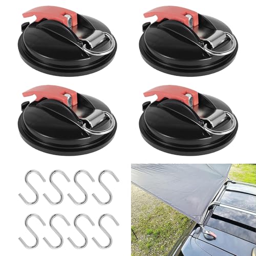 Hengrongshen Saugnapf Haken Camping 4 Stück Extra Starke Saugnäpfe mit 8 S-Haken für Wohnmobile Fenster, Auto Seitige Markisen Zelte Camping Planen Zubehör von Hengrongshen